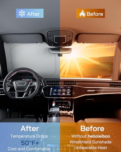 helloleiboo Graphene Car Windshield Sun Shade – 59" x 33" Foldable Car Sun Shade, Advanced Heat Absorption & UV Protection, Universal Fit for Cars, SUVs & Trucks (59 * 33 Inches) - size: 59*33 Inches