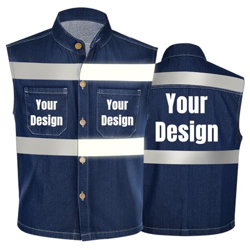 High Visibility Reflective Safety Vest Customize Logo Denim Vest Jean Vest Plus Size Team Work Uniform Unisex - color: Blue - Style3, size: Small