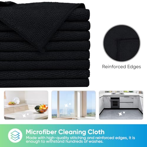 HOMEXCEL Black Microfiber Cleaning Cloth, 24 Pack Cleaning Towels for Kitchen, Lint Free, Scratch-Free, Highly Absorbent, and Reusable Cleaning Rags for House, Window and Glass, Cars, 11.5 X11.5 inch - color: Black