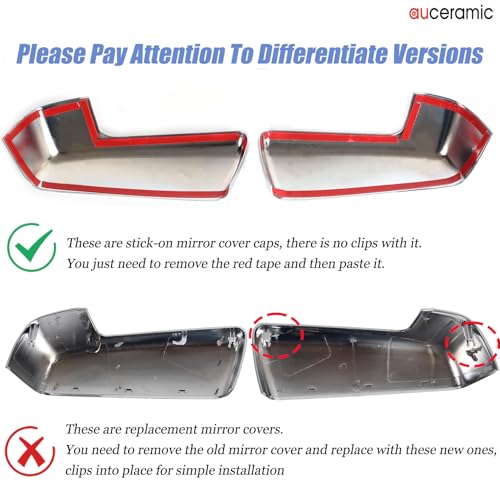 AUCERAMIC Chrome Top Half Mirror Cover Cap Stick-on Trim Fit 2019-2024 for Chevy Silverado GMC Sierra 1500,Chrome Side View Mirror Covers Caps Overlay(Pasted Style)