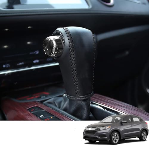 Great-luck Genuine Leather Automatic at Gear Shift Knob Cover Protector Trim,The car Interior Accessories(Black Stitches) for Honda HR-V(2016 0217 2018 2019 2020 2021 2022) - color: Black Stitches, size: HR-V(2016-2022)