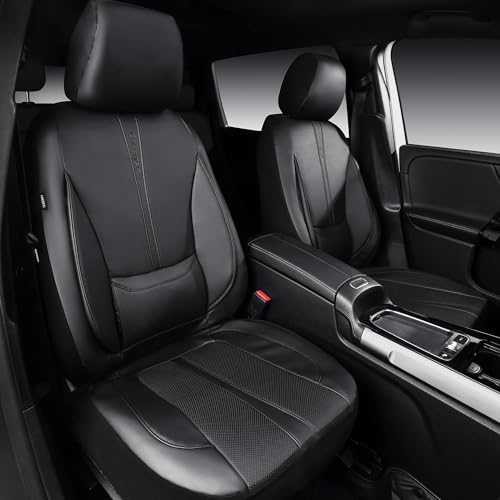 CAR PASS Nappa Leather Car Seat Covers, Water Resistant 3D Foam Faux Leather Seat Covers, Lumbar Support Automotive Seat Covers 2 Front Seats, Comfort & Universal Fit for Cars SUV Truck, Solid Black - color: Black, size: Two Front