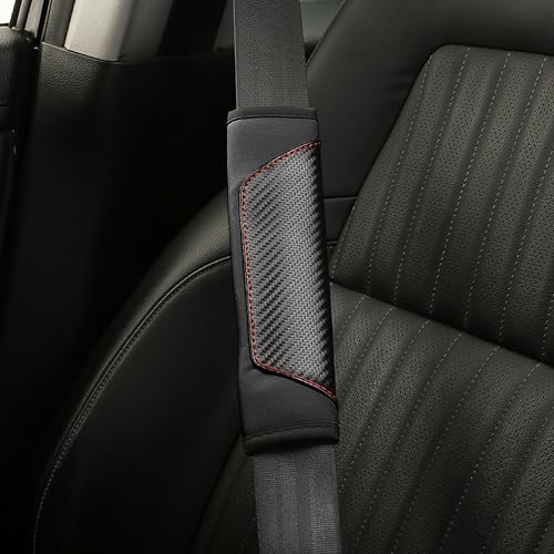 2PCS Car Seat Belt Cover pad, Carbon Fiber Safety Seatbelt Shoulder Strap Covers, Breathable Leather Soft Harness Pad Protect Your Neck and Shoulder (2, Black) - color: Style 2-Black