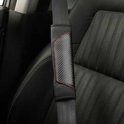 2PCS Car Seat Belt Cover pad, Carbon Fiber Safety Seatbelt Shoulder Strap Covers, Breathable Leather Soft Harness Pad Protect Your Neck and Shoulder (2, Black) - color: Style 2-Black