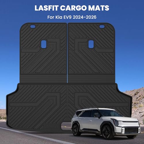 LASFIT Backrest & Cargo Mats for Kia EV9 2024-2026, All Weather TPE Easy Clean Durable No-Curling Custom Fit for Kia EV9 2026 2025 2024 Trunk Liners & Seatback, Black - size: 3)For Kia EV9 | 2024-2026 | Cargo