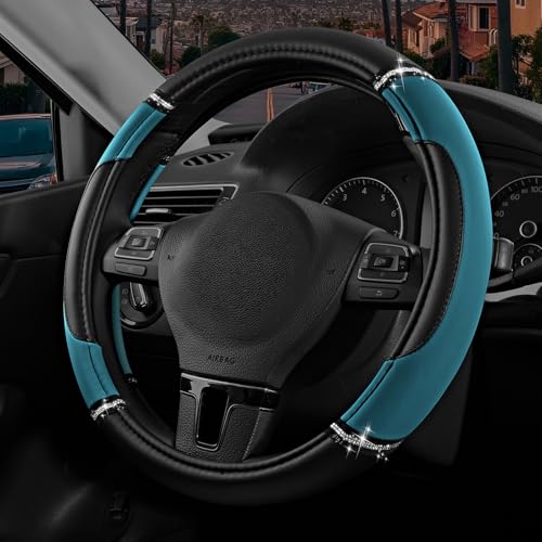 Road Comforts Leather Steering Wheel Cover - Made with PVC Leather - Anti-Slip, Universal Fit 14 1/2 inches to 15 inches - Dark Blue - color: Dark Blue