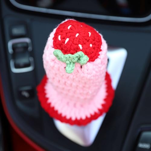 Crochet Shift Knob Cover, Universal Cute Handmade Strawberry Boho Car Accessories for Women, Car Shift Boots Knobs Cover Automotive Interior Fits Car Truck SUV (67#SC) - color: 67#SC