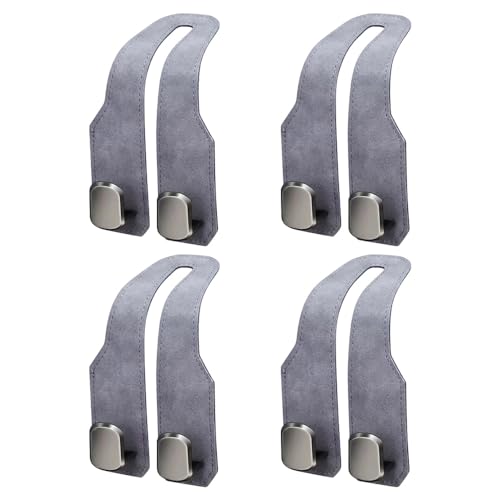 Eadwe Headrest Hooks for Car, 2026 New Car Seat Back Zinc Alloy Double Hook for Purses and Bags,Twinhook Leather Car Headrest Hangers Seat Back Organizers for Travel (Grey*4) - color: Grey*4