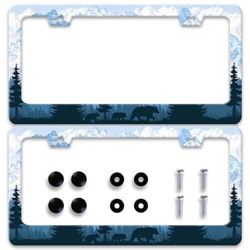 2pcs Personalise Mama Bear License Plate Frame Nature Forest License Plate Frames Car Universal Stainless Steel Accessories Cars Decor with 2 Holes Screws Fits Standard Us Vehicles Size 12.2 X 6 Inch - color: Mama Bear
