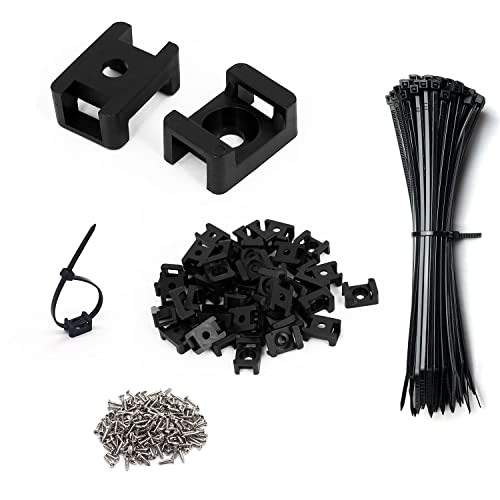Cable Zip Tie Mounts Kit - 120 Set Wire Cable Clips Organizer Holders with 8" Cable Ties, Saddle Type Mounts Base and Tapping Screw, Black - color: Black, size: 8" - 120 Set