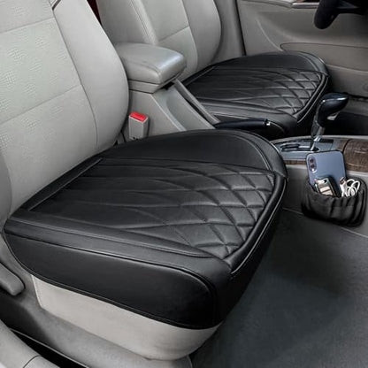 BEITK 2 Pack Leather Front Car Seat Cover Bottom Car Seat, Universal Anti-Slip Driver Car Seat Protectors with Storage Pocket, Waterproof Bottom Auto Seat Cushion Pad Mat for Most Vehicles(Black) - color: cushion pair black