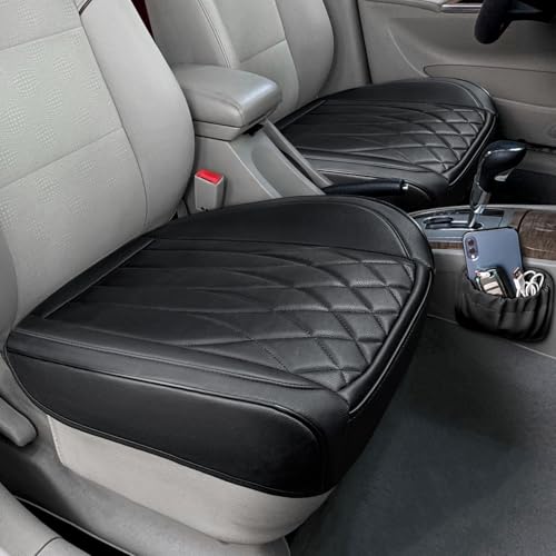 BEITK 2 Pack Leather Front Car Seat Cover Bottom Car Seat, Universal Anti-Slip Driver Car Seat Protectors with Storage Pocket, Waterproof Bottom Auto Seat Cushion Pad Mat for Most Vehicles(Black) - color: cushion pair black