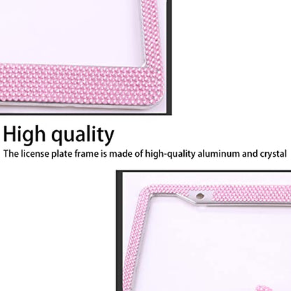 AUCELI Bling License Plate Frame, 2 Pack Stainless Steel Crystal Bow Car Plate Covers, US Vehicle License Bracket Holder with Rhinestone Mounting Bolts, Sparkly Car Accessories for Women (Pink/White) - color: Pink/White