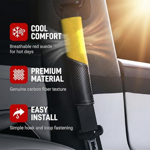2PCS Car Seat Belt Cover, Soft Carbon Fiber Suede Breathable Vehicle Seat Strap Shoulder Cushion, Comfortable Automotive Interior Seatbelt Mat Pad, Universal for SUV Van RV (Black/Yellow) - color: Black/Yellow