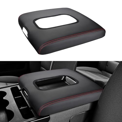 INTGET Center Console Armrest Cover for Chevy Silverado & GMC Sierra Accessories 2014 2015 2016 2017 2018,Leather Arm Rest Box Lid Protector(Red Stitches, Jump Seat 2014-2018 Silverado/Sierra etc.) - color: Red Stitches, size: Jump Seat 2014-2018 Silverad