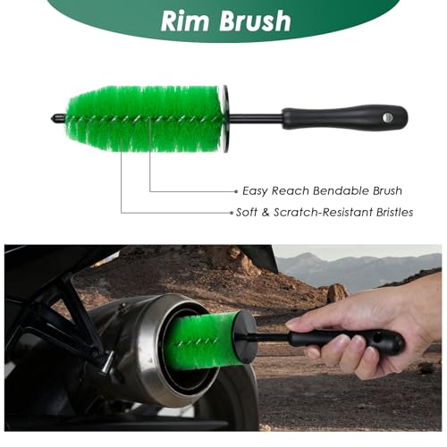 9 Pack Motorcycle Cleaning Kit, Motorcycle Detailing Kit with Chain/Wheel/Rim/Tire Brush, Sponge, Wash Mitt, Detailing Brush, Professional Cleaning Tool for Motorcycle Bike