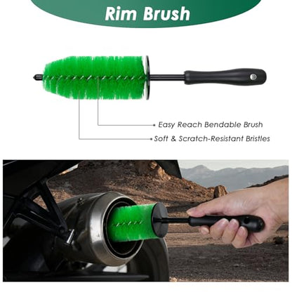 9 Pack Motorcycle Cleaning Kit, Motorcycle Detailing Kit with Chain/Wheel/Rim/Tire Brush, Sponge, Wash Mitt, Detailing Brush, Professional Cleaning Tool for Motorcycle Bike