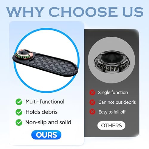 Multifunction Car Anti-Slip Mat, 2026 Upgraded Rotatable Anti Skid Car Dashboard Pad with Temporary Parking Numbe, Car Accessories for Phones Sunglasses Keys Gadgets (Black) - color: Black