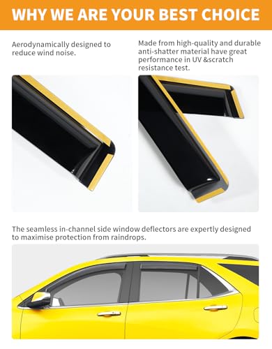 in-Channel Window Rain Guards Fit for Chevy Equinox 2018-2024 Low-Profile Rain Guards Extra Durable Window Deflectors Visors Vent Visors Vent Shades Car Accessories -4 pcs - size: Fit for 2018-2024 Chevy Equinox