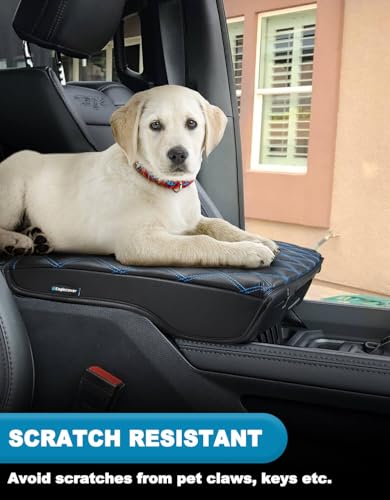 Center Console Cover for Dodge Ram 1500 2019-2026, Bucket Seat, Vinyl Leather Interior Accessories, Car Armrest Cushion Pad, Anti-Scratch, Black-Blue Stitch - color: black-blue stitch