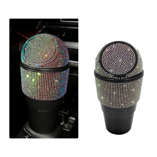 Yourkar Bling Car Trash Can with Lid, Sparkling Crystal Auto Garbage Can with Leak-Proof Lid, Multipurpose Waterproof Trash Bin for Automotive Home Office Kitchen Bedroom (Colorful) - color: Colorful