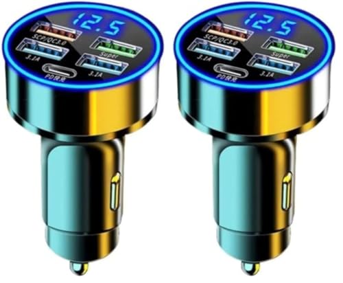 Car Charger 5 Port Cigarette Lighter USB Adapter LED Voltage Monitor (4USB+PD) Cigarette Lighter Adapter USB C Compatible with Android/iPhone and Tablets Devices (Pack of 2) - size: 5 Port (Pack of 2)