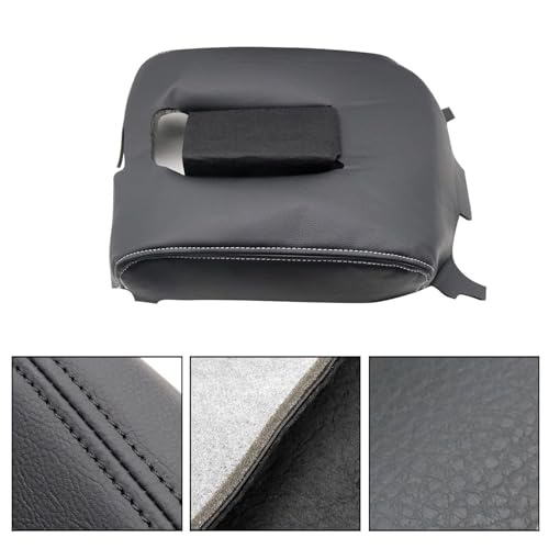 SecosAutoparts Black Leather Center Console Leather Lid Armrest Cover Replacement Compatible with Chevy Silverado GMC Sierra 2014 2015 2016 2017 2018 Black Made by Quality Automotive PVC Leather - color: Black Leather & Black Stitch