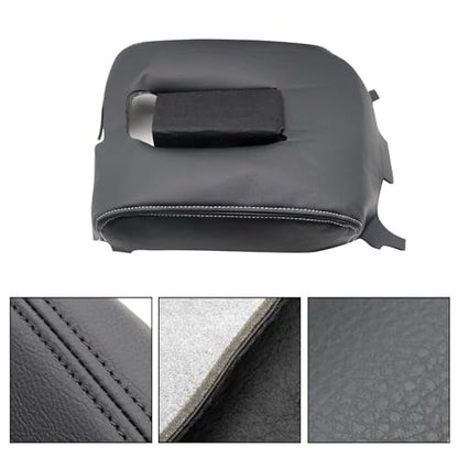 SecosAutoparts Black Leather Center Console Leather Lid Armrest Cover Replacement Compatible with Chevy Silverado GMC Sierra 2014 2015 2016 2017 2018 Black Made by Quality Automotive PVC Leather - color: Black Leather & Black Stitch