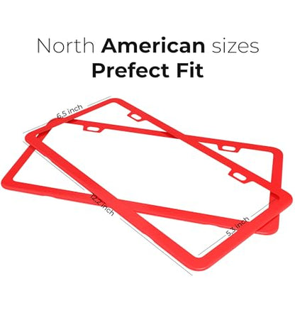 Red License Plate Frame - 2-Hole Sleek Style, Stainless Steel, Premium Metal Durability, Easy Install, 2-Pack Gift Box - Matte Painted Finish - color: Red(Most Glamorous)