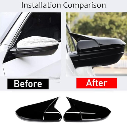 Moonlinks Compatible with 2016-2021 Honda Civic Side Ox Horn Mirror Cover Overlay, Glossy Black LH & RH Side Door Rearview Mirror Cap Trim for 10th Gen Civic,2019-2022 Insight,(1 Pair) - size: 10th OX Horns -Pair Black