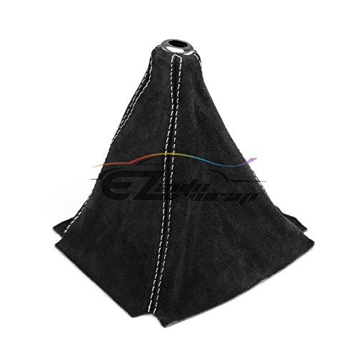 EZAUTO WRAP Universal Real Velvet Shift Knob Shifter Boot Cover Black with White Stitches Genuine Leather MT at Sport - color: Black