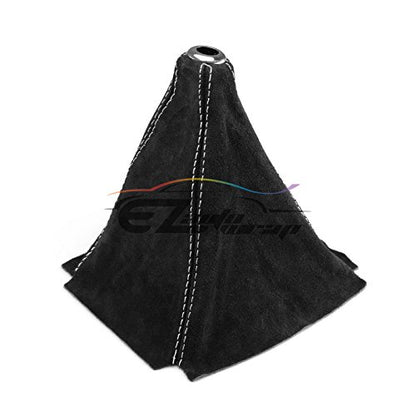 EZAUTO WRAP Universal Real Velvet Shift Knob Shifter Boot Cover Black with White Stitches Genuine Leather MT at Sport - color: Black