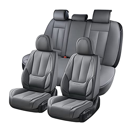 Coverado Car Seat Covers Full Set, Seat Covers for Cars, Gray Car Seat Protector Waterproof, Nappa Leather Car Seat Cushion, Car Seat Covers Front Seats and Back Fit for Most Cars - color: Gray, size: FullSet