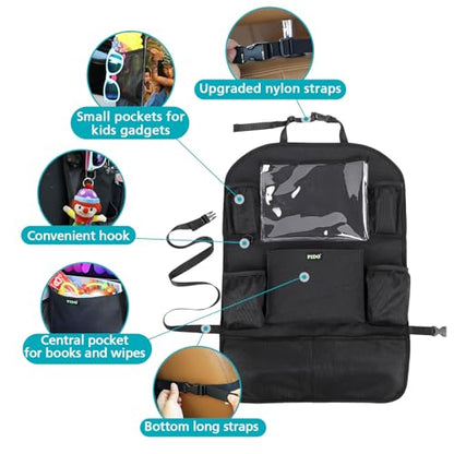 PIDO Car Seat Organizer for Backseat, Back Seat Organizer for Kids with Touch Screen Tablet Holder and 8 Pockets, Car Travel Accessories, Road Trip Essentials for Kids, 2 Pack