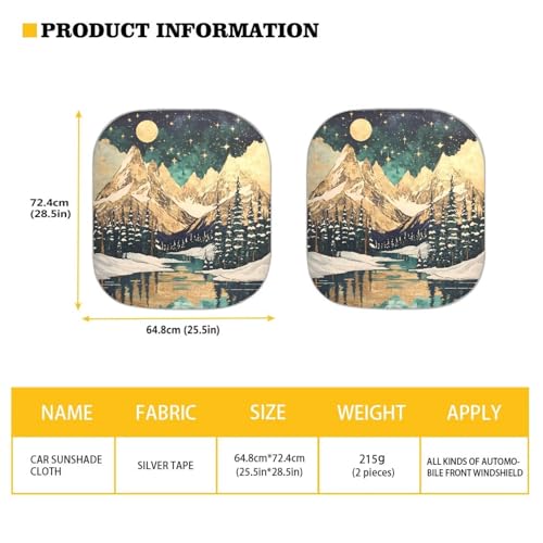 Front Windshield Sun Shade, 2-Piece Car Front Window Pad Folding Sun Visor Windshield Protector Universal Fit Most Cars SUV Truck Van Sedan, Camp Mountain - color: Camp Mountain Moon