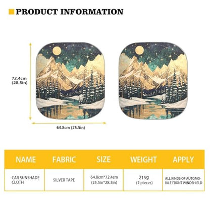 Front Windshield Sun Shade, 2-Piece Car Front Window Pad Folding Sun Visor Windshield Protector Universal Fit Most Cars SUV Truck Van Sedan, Camp Mountain - color: Camp Mountain Moon