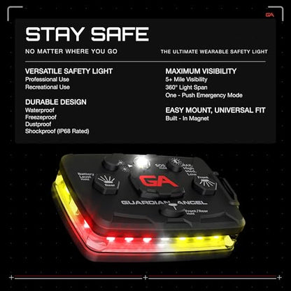 Guardian Angel Elite Series Safety Light - (Red/Yellow Front & Red/Yellow Rear) - Rechargeable, Magnetic, Hands-Free Wearable LED Light for First Responders, Firefighters, Rescue Ops & Industrial PPE - color: RedYellow/RedYellow, size: 1-Pack