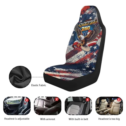 250th Anniversary of United States Car Front Seat Covers Patriotic Car Seat Cover Protector Front Seats Removable Automotive Accessories Suitable for Cars,SUV,Sedan - color: 250th Anniversary of United States