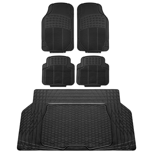 FH Group Automotive Floor Mats - Heavy-Duty Rubber, All Weather Protection Universal Fit Full Set Floor Mats and Cargo Mat, Climaproof, Semi Custom Trimmable for Most Cars, Sedan, SUV, Truck, Black - color: Black, style: CARGO MAT WITH FLOOR MATS