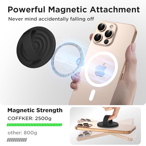 Magnetic Phone Grip Ring Holder, Liquid Silicone Magnet Cell Phone Grip Finger Loop, Compatible with Magsafe, Back of Phone for iPhone 17/16/15/14/13/12 Series, Black - color: Black