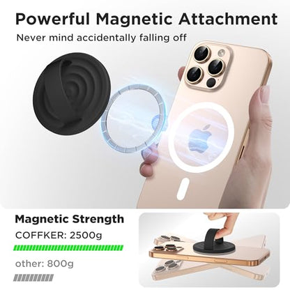 Magnetic Phone Grip Ring Holder, Liquid Silicone Magnet Cell Phone Grip Finger Loop, Compatible with Magsafe, Back of Phone for iPhone 17/16/15/14/13/12 Series, Black - color: Black
