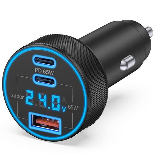 USB C Car Charger, 3-Port 130W Type C Super Fast Charging Car Phone Charger Adapter Accessories with Voltage Display Cigarette Lighter for iPhone 17/16/15/14/13/12, iPad, Galaxy S26/S25/S24, Android