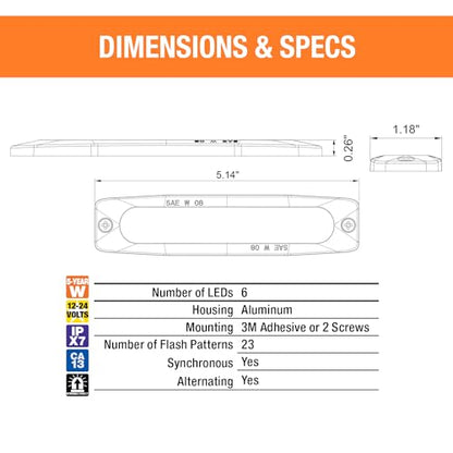 Buyers Products 8892209 5 Inch Green LED Strobe Light, Ultra‑Thin Surface Mount Warning Light, 6 LEDs, 23 Flash Patterns, Aluminum Housing, IPX8 Waterproof, for Trucks and Utility Vehicles - color: Green, size: 5"