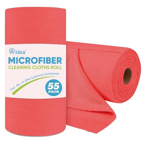 AIDEA Microfiber Cleaning Cloth Roll, Red Shop Towels 55 Sheets Washable, Microfiber Towels for Cars, Shop Rags Reusable Paper Towel for Automotive, Workshop, House, Kitchen, Cleaning Supplies11×9" - color: Red, size: 55 Count (Pack of 1)