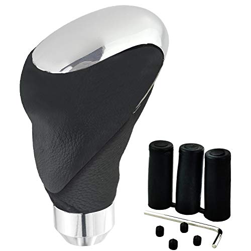 Lunsom Leather Shift Knob, Type-R Gear Transmission Shifter Stick Handle Head Fit Most Manual Car (Black) - color: Black