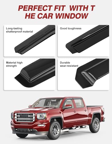 Outside-Mount Window Rain Guards Fit for Chevrolet (Chevy) Silverado&GMC Sierra 1500 2500HD 3500HD Crew Cab 2014-2018, Extra Durable Window Visors Deflector Dark Smoke Vent Shades Car 4-pcs - size: 14-18 Silverado/Sierra 1500 2500HD 3500HD Crew Cab