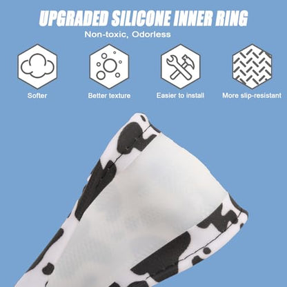 Cow Print Steering Wheel Cover with Silicone Inner Ring, Non-Toxic, Odorless Silicone Leather with Non-Fading Cow Pattern for Men Women, Universal 14.5 to 15 Inch (Cow Print) - style: Cow Print