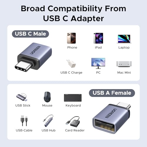 UGREEN USB to USB C Adapter & USB C to USB Adapter Combo 4-Pack, 10Gbps Type C USBC Adapter Compatible with MacBook, iPhone 17/16/15, iPad, Samsung Galaxy, Apple Watch