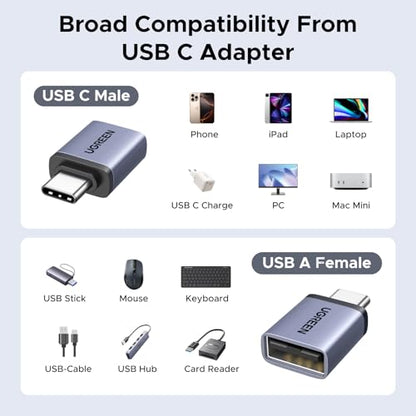 UGREEN USB to USB C Adapter & USB C to USB Adapter Combo 4-Pack, 10Gbps Type C USBC Adapter Compatible with MacBook, iPhone 17/16/15, iPad, Samsung Galaxy, Apple Watch