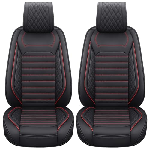 Aierxuan Front Seat Covers Universal Fit for Nissan Rogue Murano Maxima Pathfinder Kia Soul Forte Sorento Optima Honda Hyundai Buick Mazda Volvo Leather Protector(2PCS Front/Black-Red A) - color: 2 Pcs Front/Black-Red A